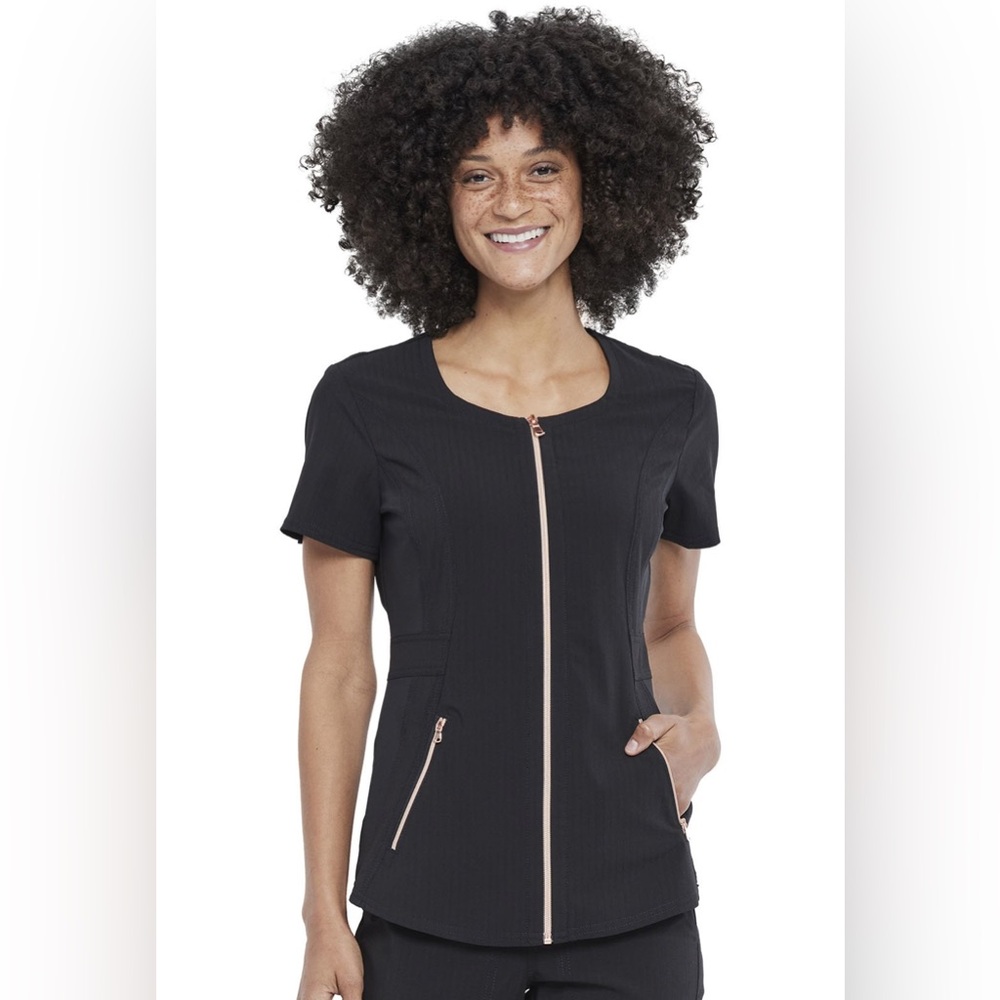 SOLD Full Zip Front Black Scrub Top Size Medium